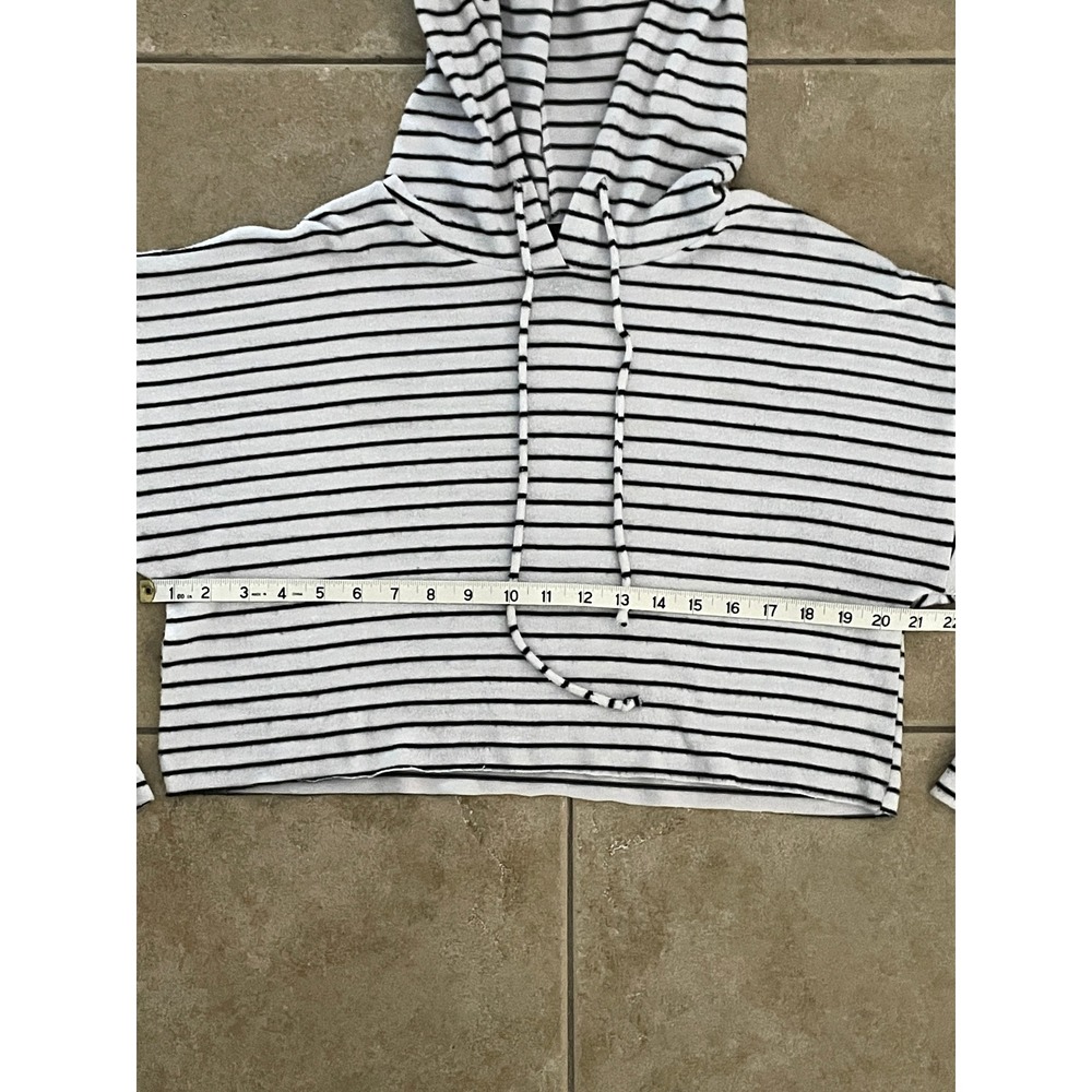 Californian Stitch Black & White Striped Cropped Hoodie Size M - Picture 3 of 7